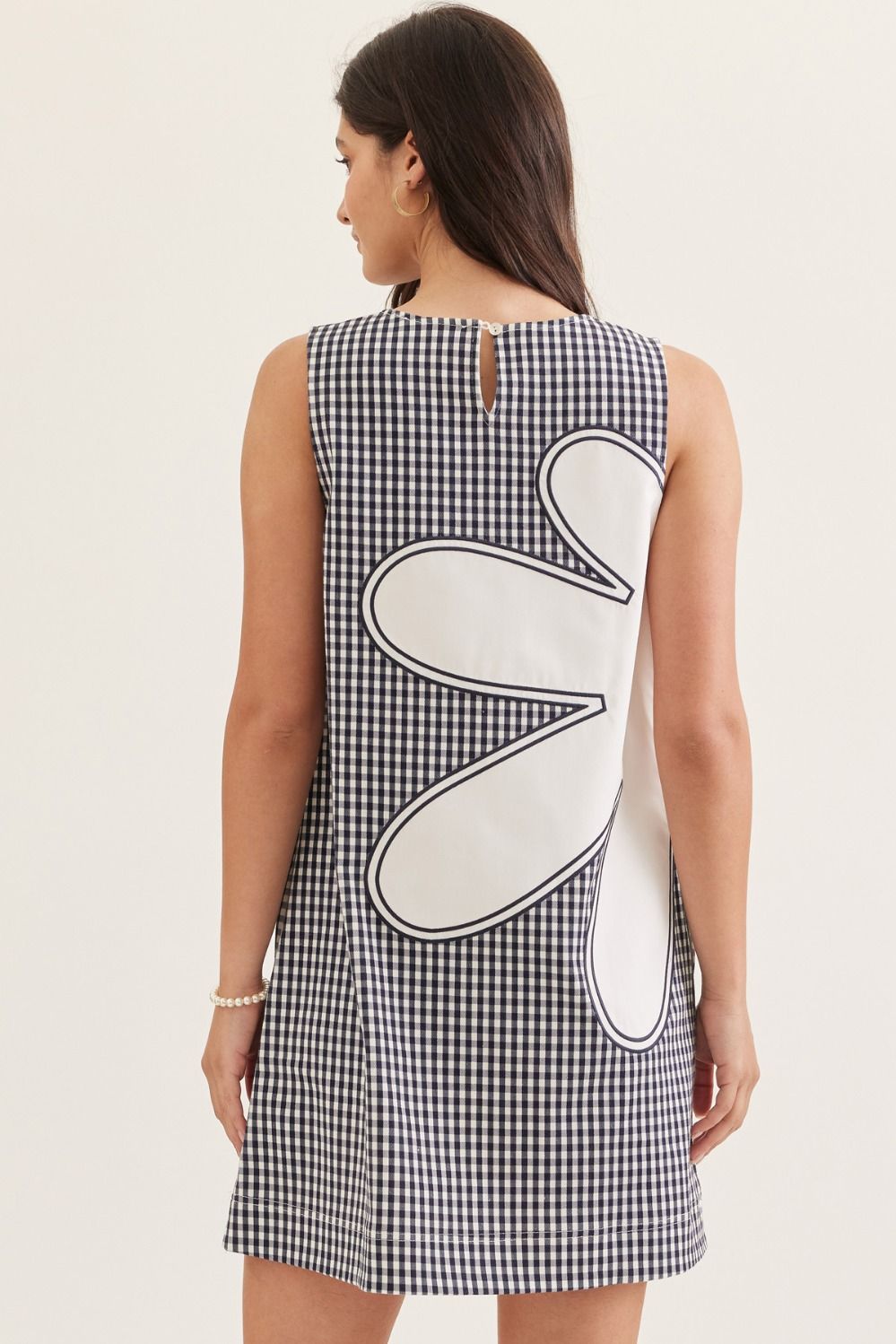 Gingham Floral Appliqué Dress