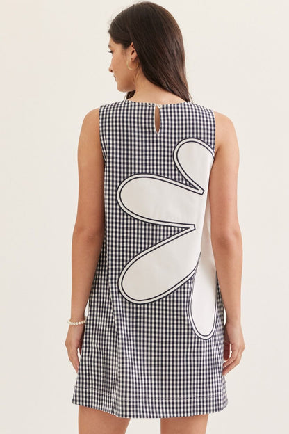 Gingham Floral Appliqué Dress