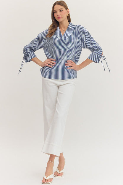 Striped Surplice Collar Top