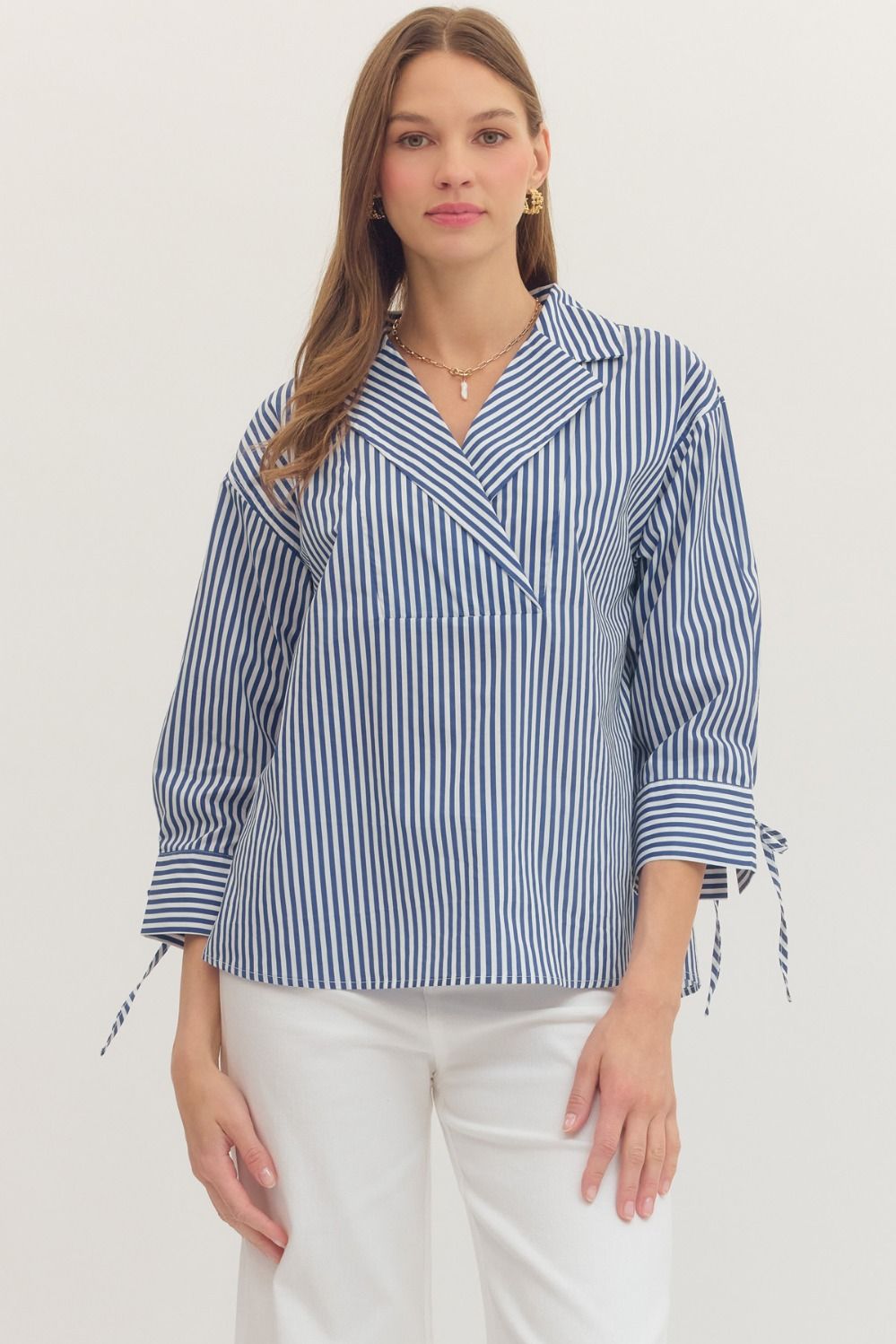 Striped Surplice Collar Top
