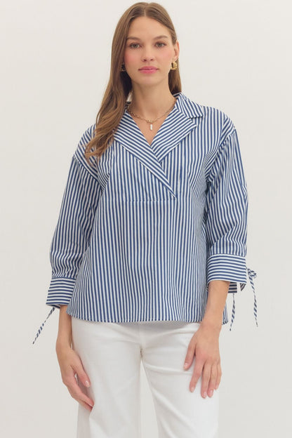 Striped Surplice Collar Top