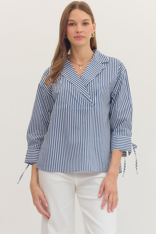 Striped Surplice Collar Top