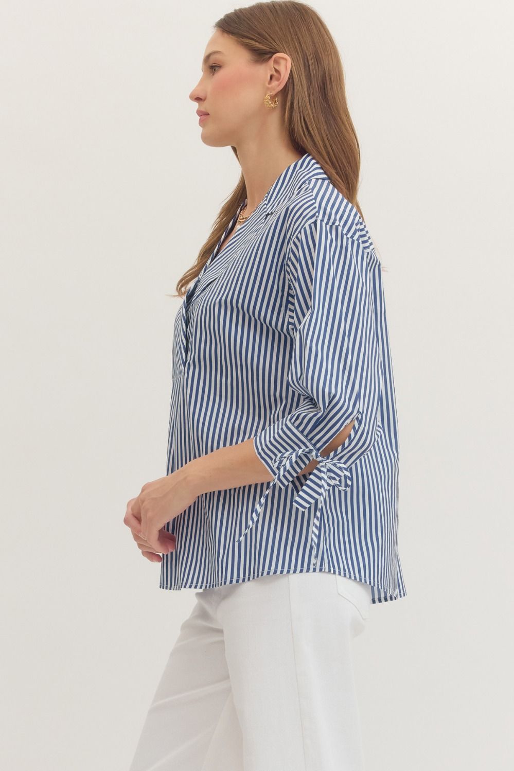 Striped Surplice Collar Top