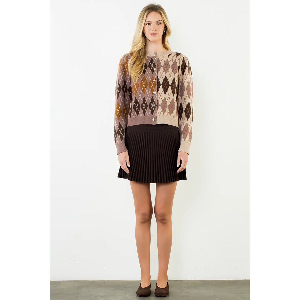 Argyle Print Cardigan Sweater