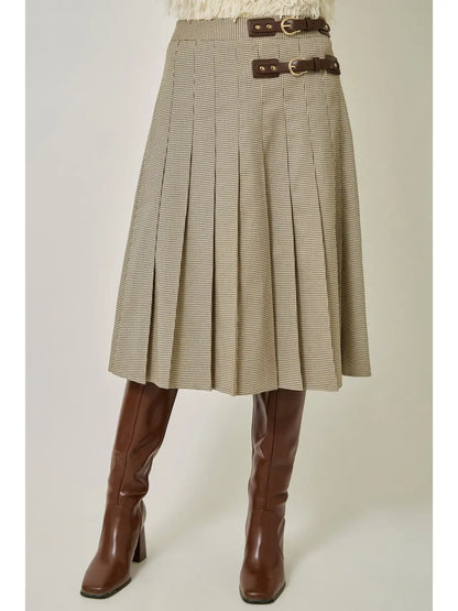 Pleated Micro Houndstooth Skirt
