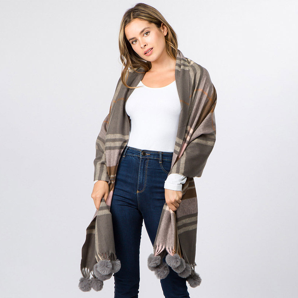 Plaid Pom Pom Scarf