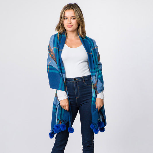 Plaid Pom Pom Scarf