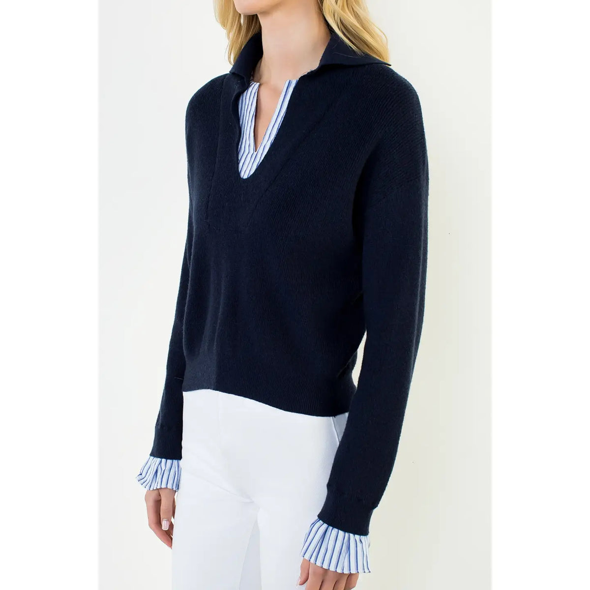 Tori Collared V-Neck Sweater Top