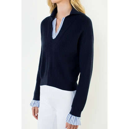 Tori Collared V-Neck Sweater Top