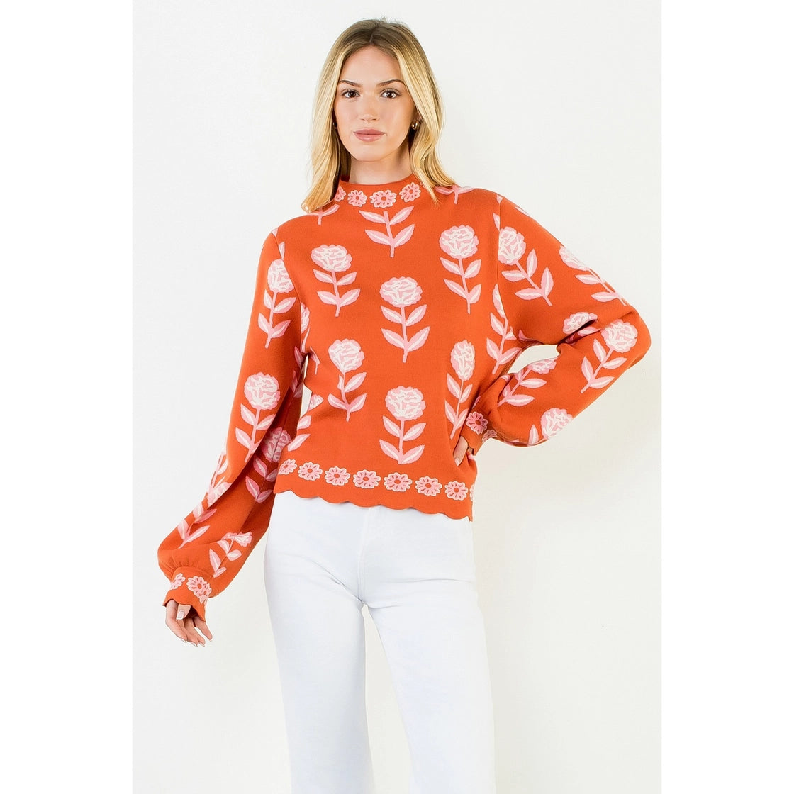 Sarah Flower Print Turtleneck Sweater