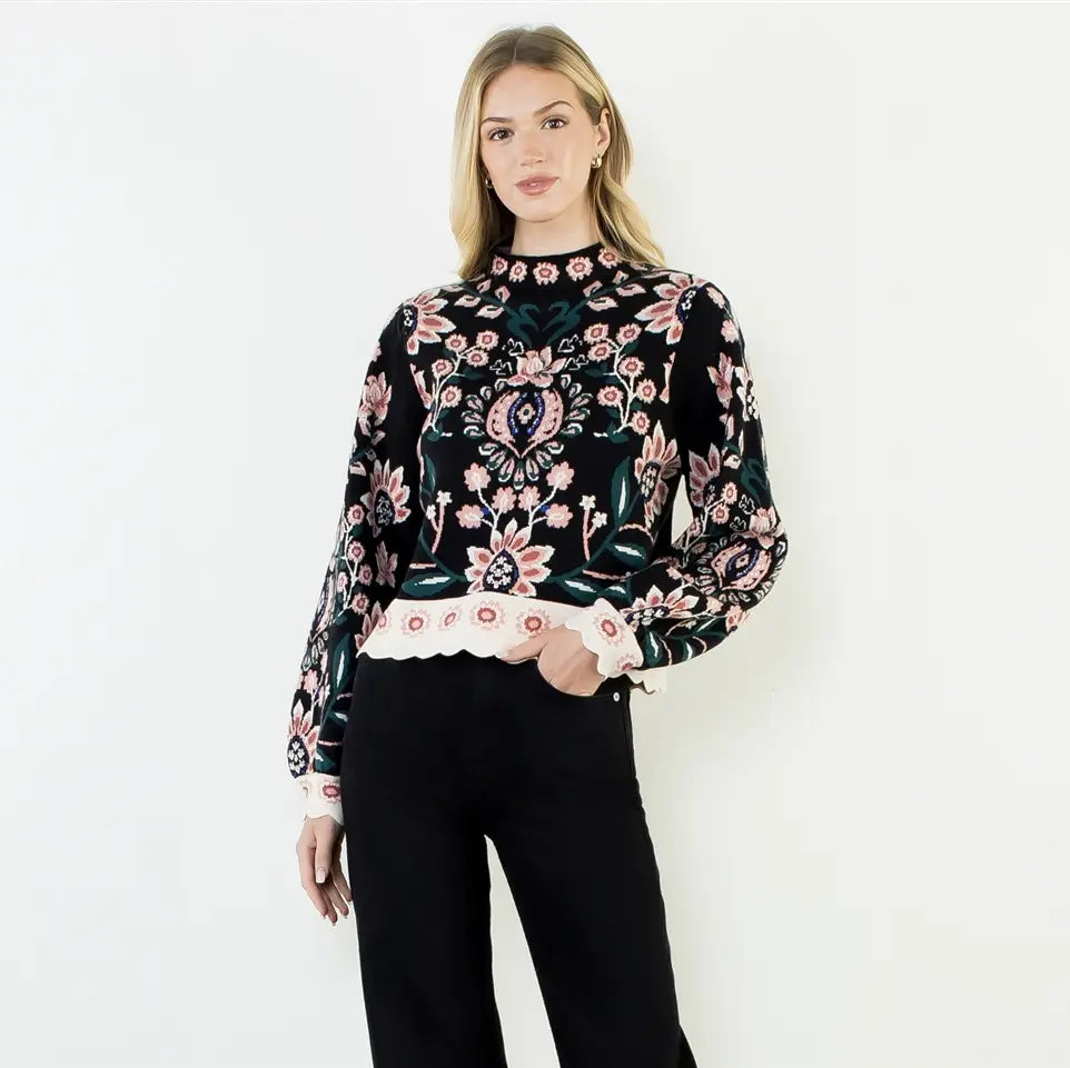 Myla High Neck Floral Sweater