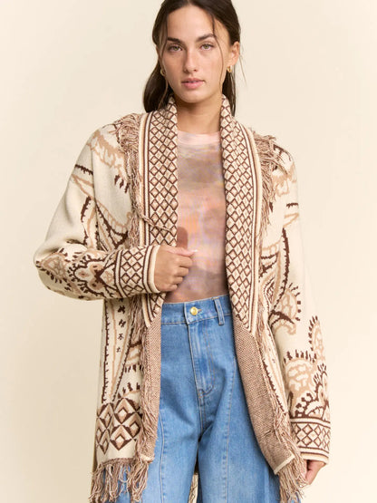 Jacquard Belted Cardigan