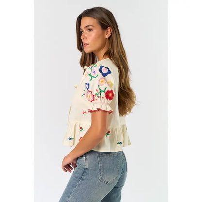 Front Tie Embroidered Top
