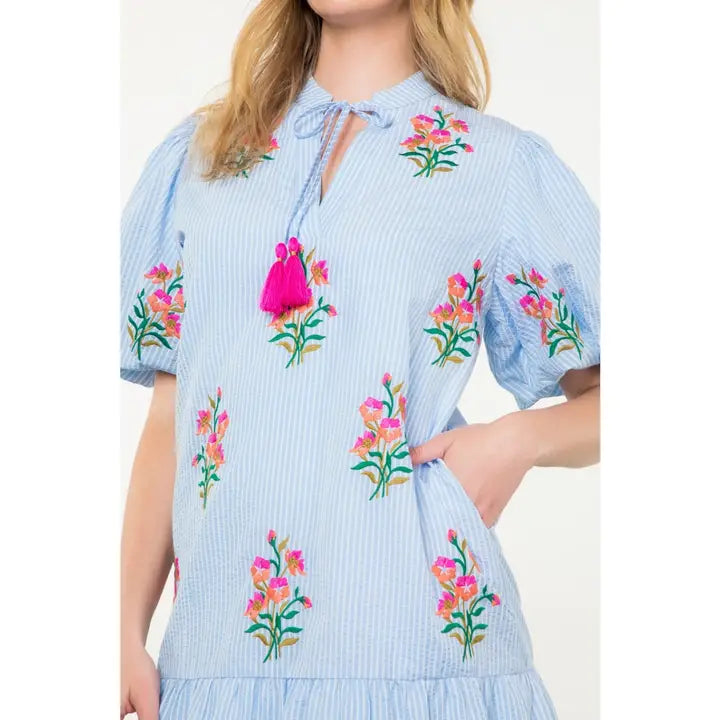 Embroidered Striped Dress