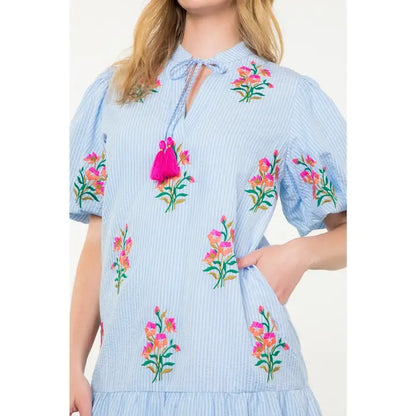 Embroidered Striped Dress