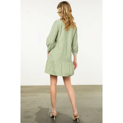 Green Striped Embroidered Dress