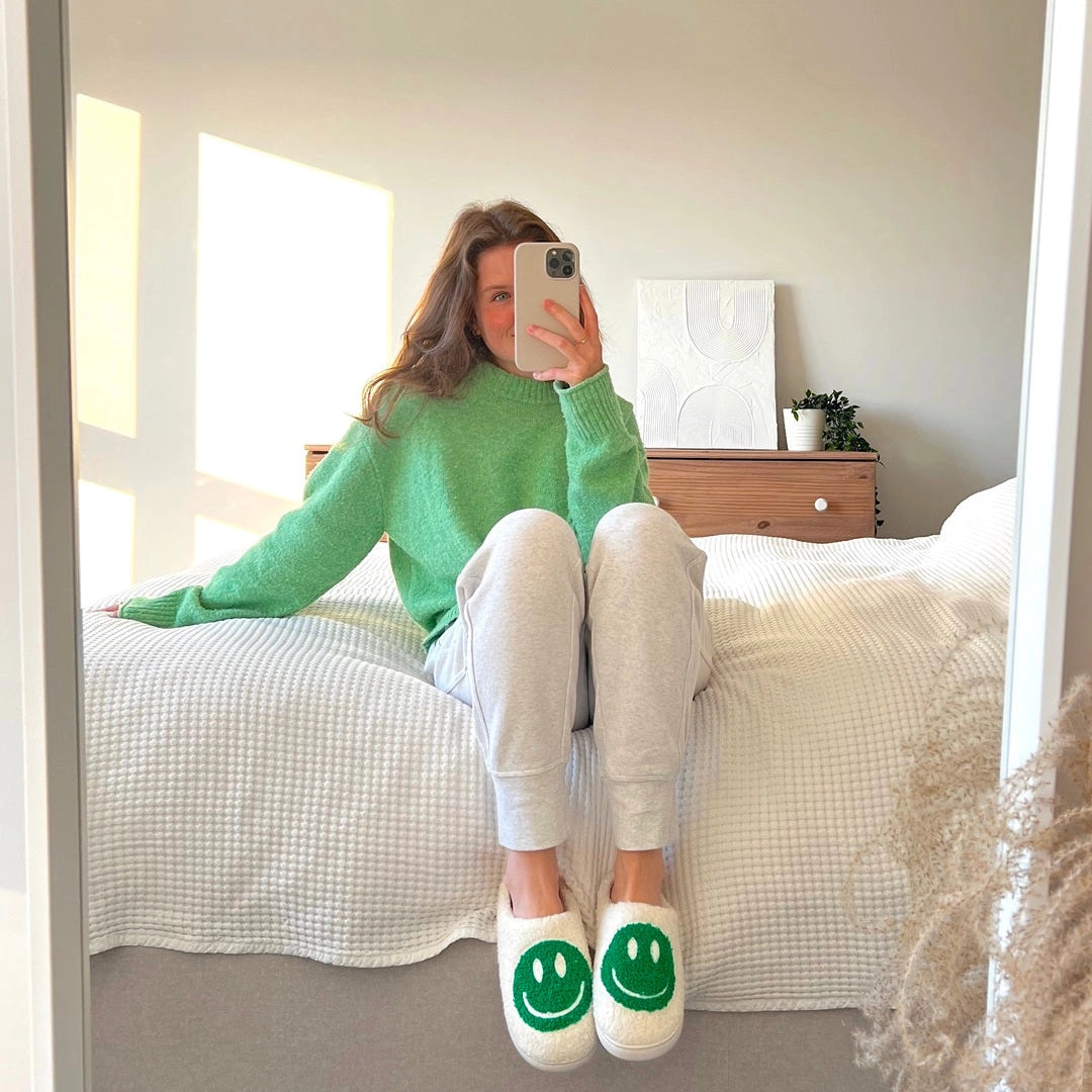 Green Smiley Slippers