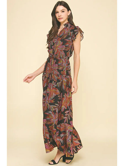 Leaf Print Maxi Dress
