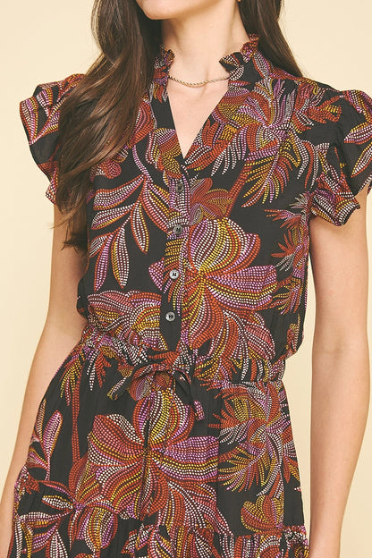 Leaf Print Maxi Dress