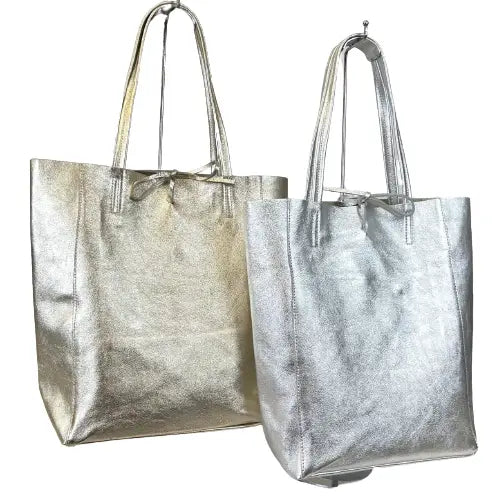Metallic Leather Tote Bag
