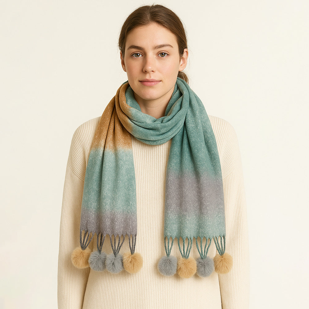 Colorblock Pom-pom Scarf (More Colors)