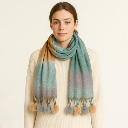 Colorblock Pom-pom Scarf (More Colors)