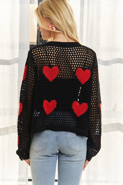 Open-Knit Heart Sweater