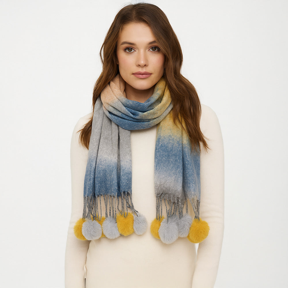 Colorblock Pom-pom Scarf (More Colors)