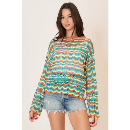 Color block Pointelle Sweater