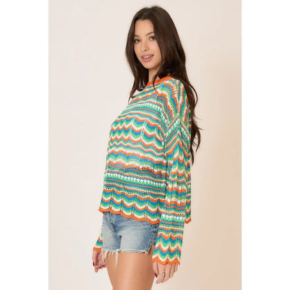 Color block Pointelle Sweater