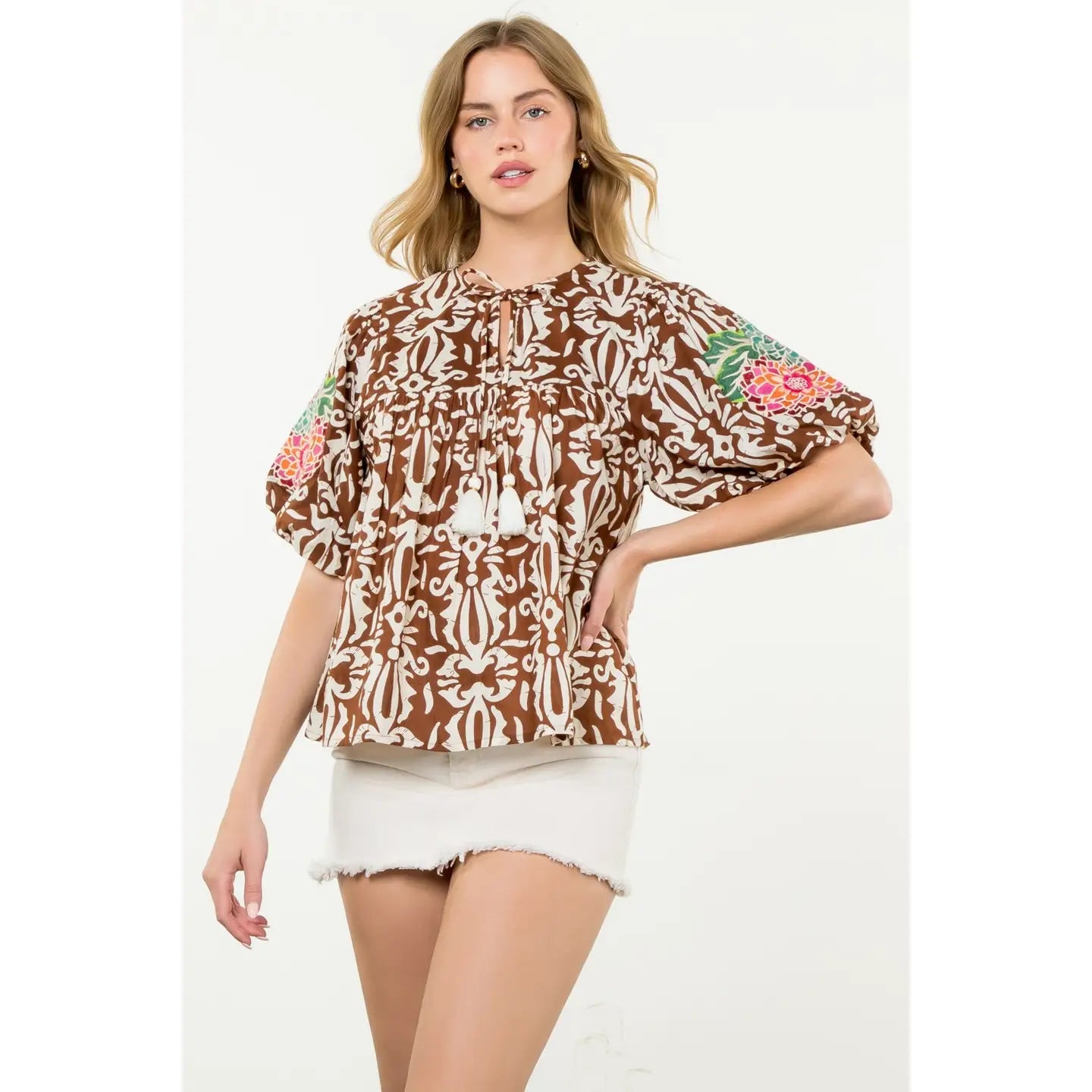 Penny Print Tassel Top