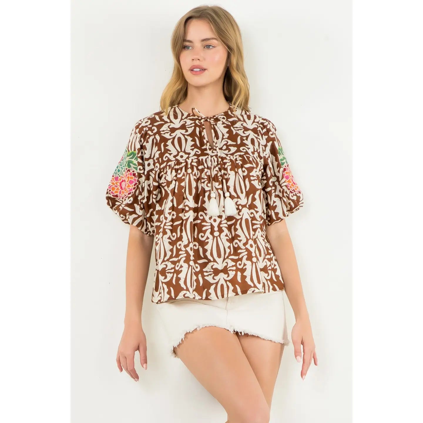 Penny Print Tassel Top