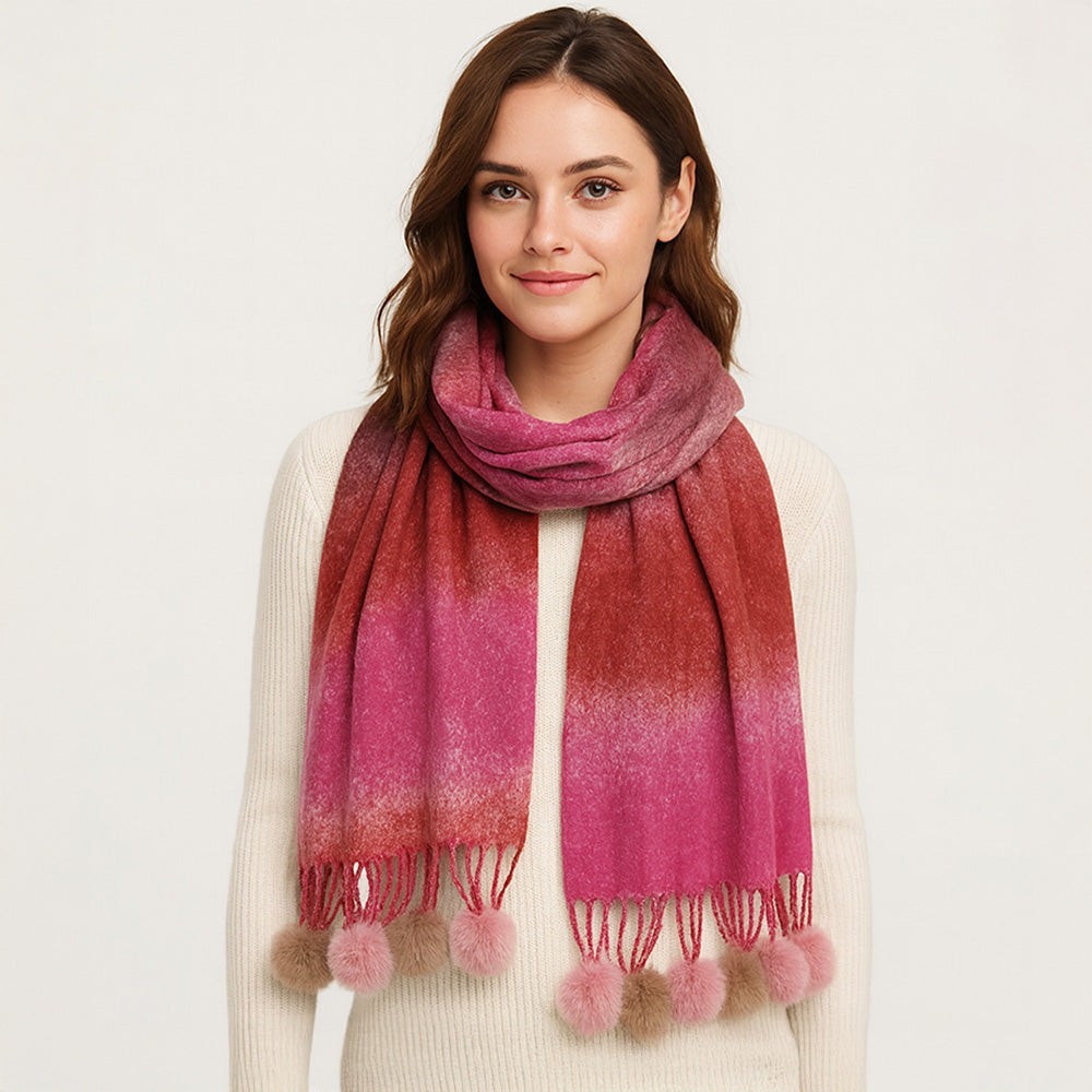 Colorblock Pom-pom Scarf (More Colors)
