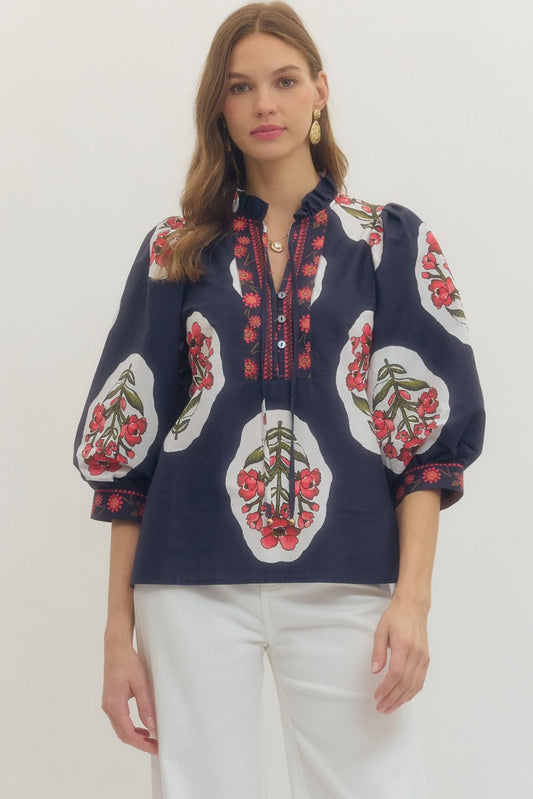 Lara Embroidered Trim Top