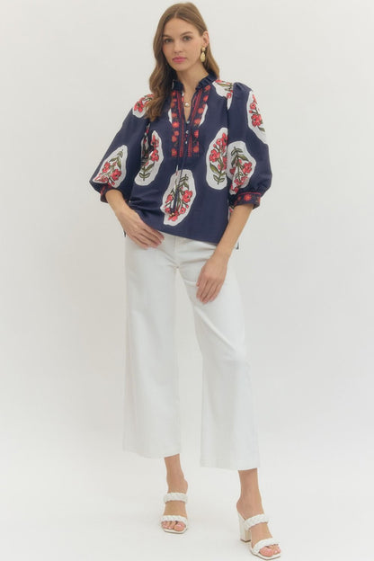Lara Embroidered Trim Top