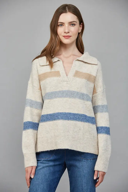 Wide Collar Striped Sweater