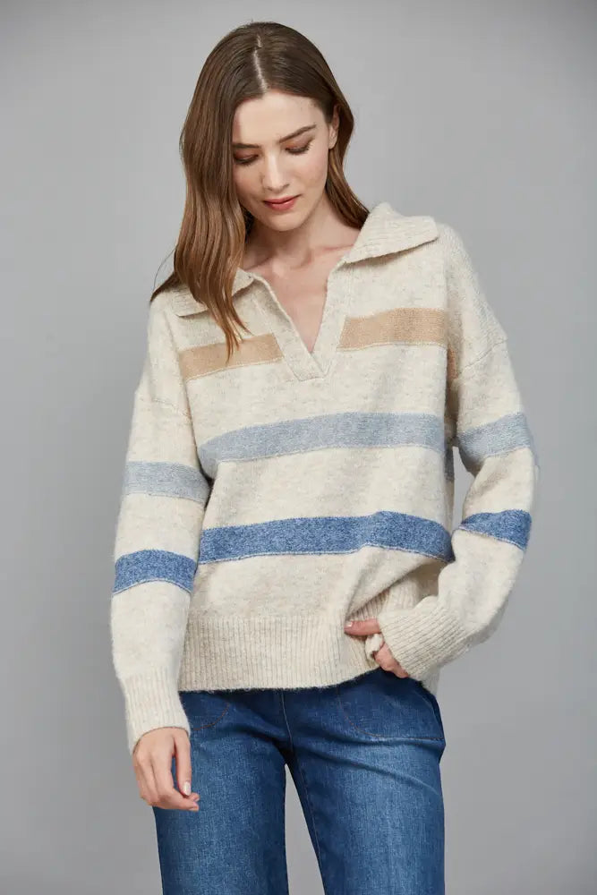 Wide Collar Striped Sweater