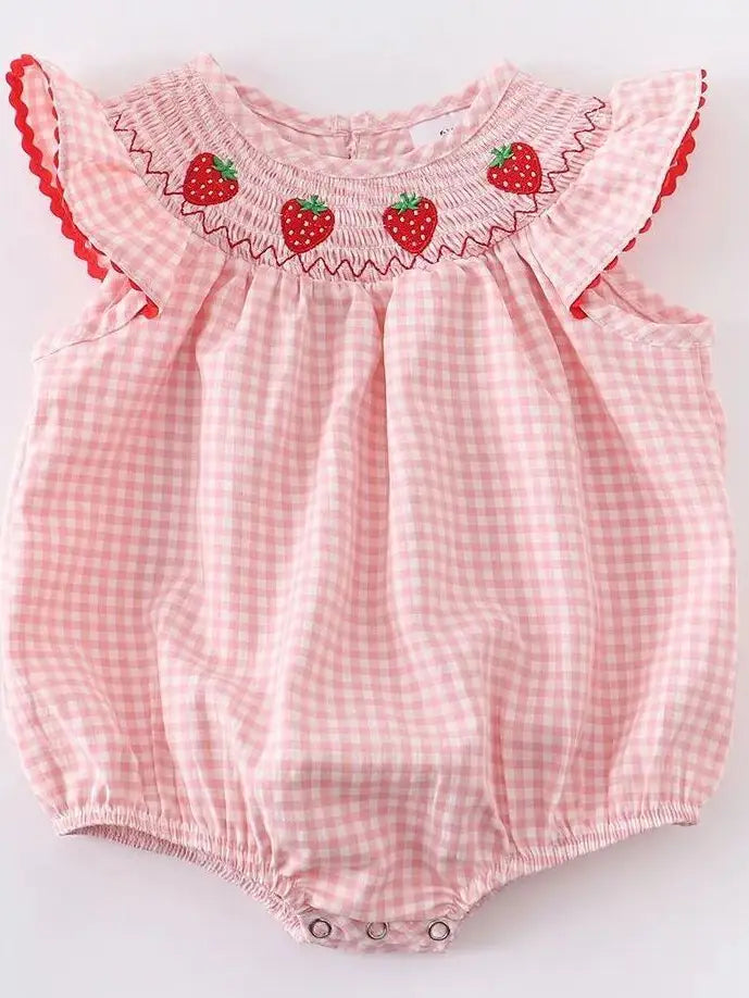 Strawberry Plaid Romper
