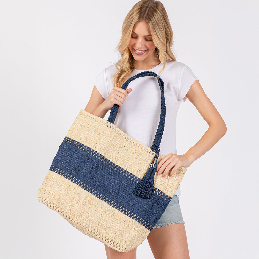 Two Tone Straw Bag