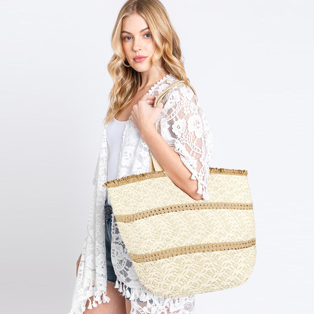 Striped Fringe Tote Bag
