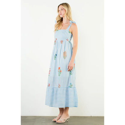 Megan Striped Floral Midi Dress