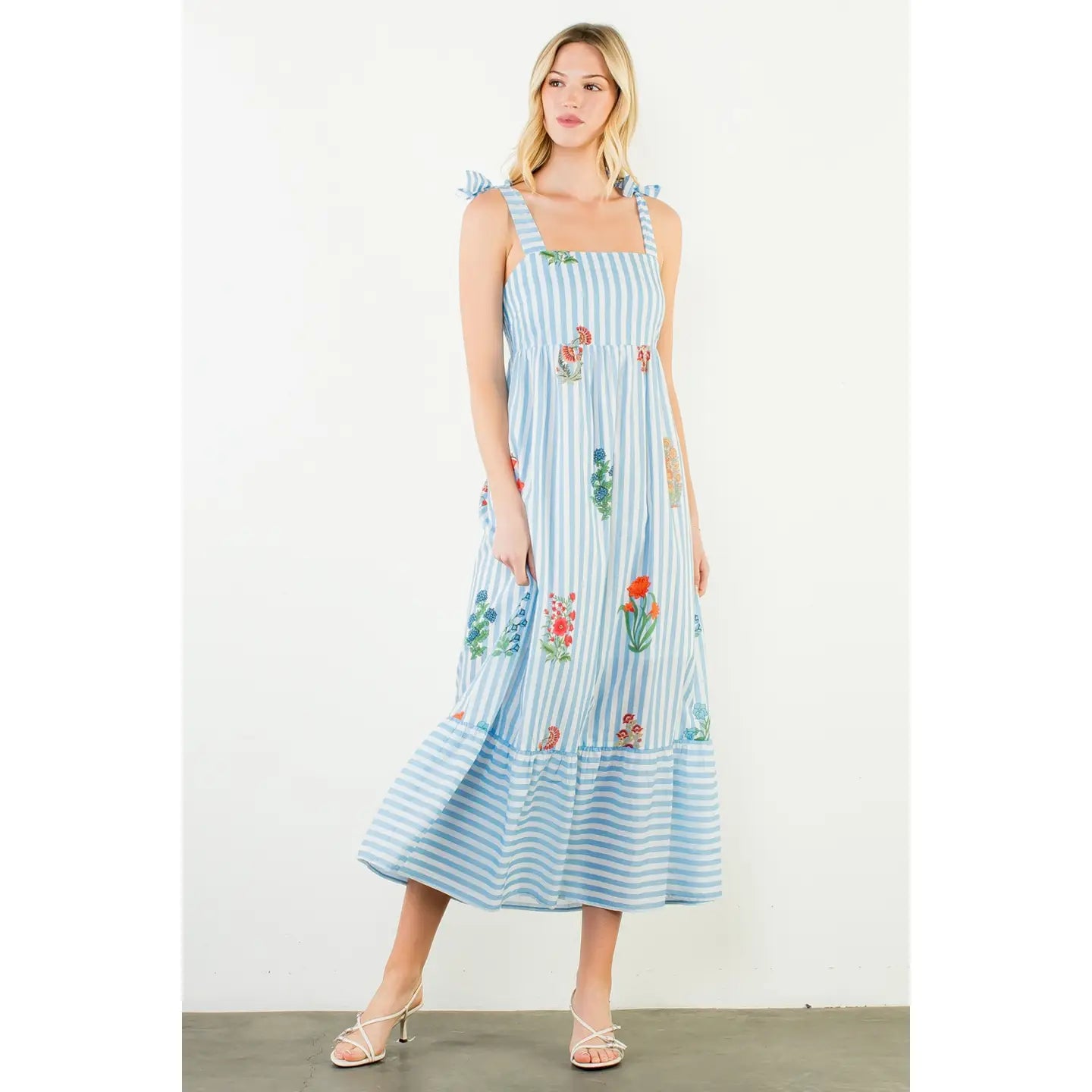 Megan Striped Floral Midi Dress