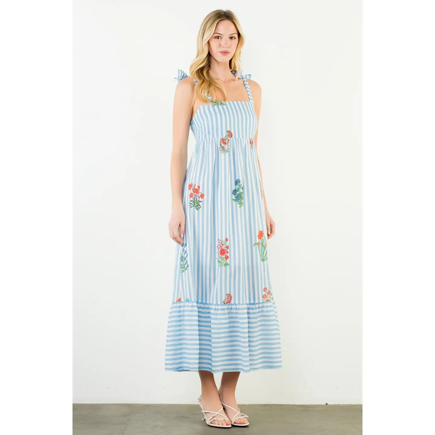 Megan Striped Floral Midi Dress