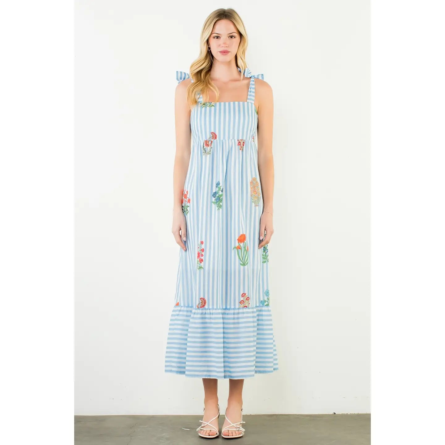 Megan Striped Floral Midi Dress