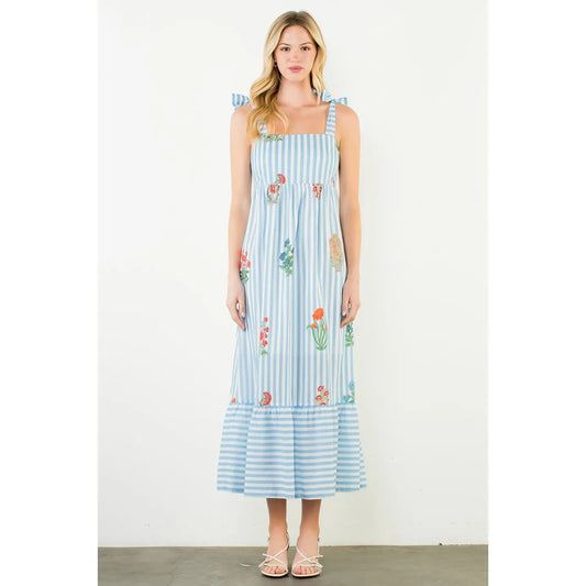 Megan Striped Floral Midi Dress