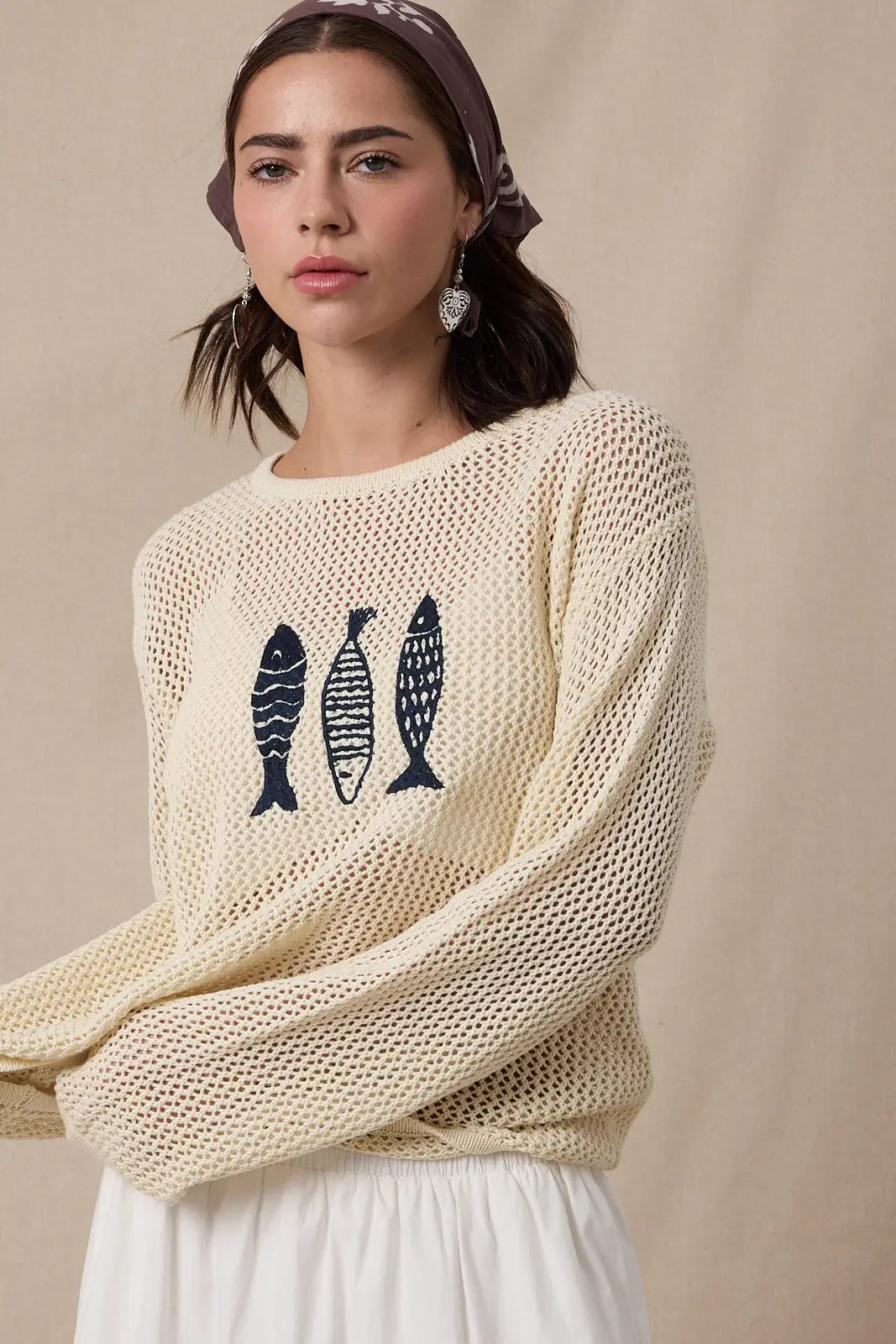 Fish Trio Open-Knit Sweater **RESTOCKING BEGINNING OF JULY**