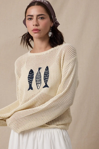 Fish Trio Open-Knit Sweater **RESTOCKING BEGINNING OF JULY**