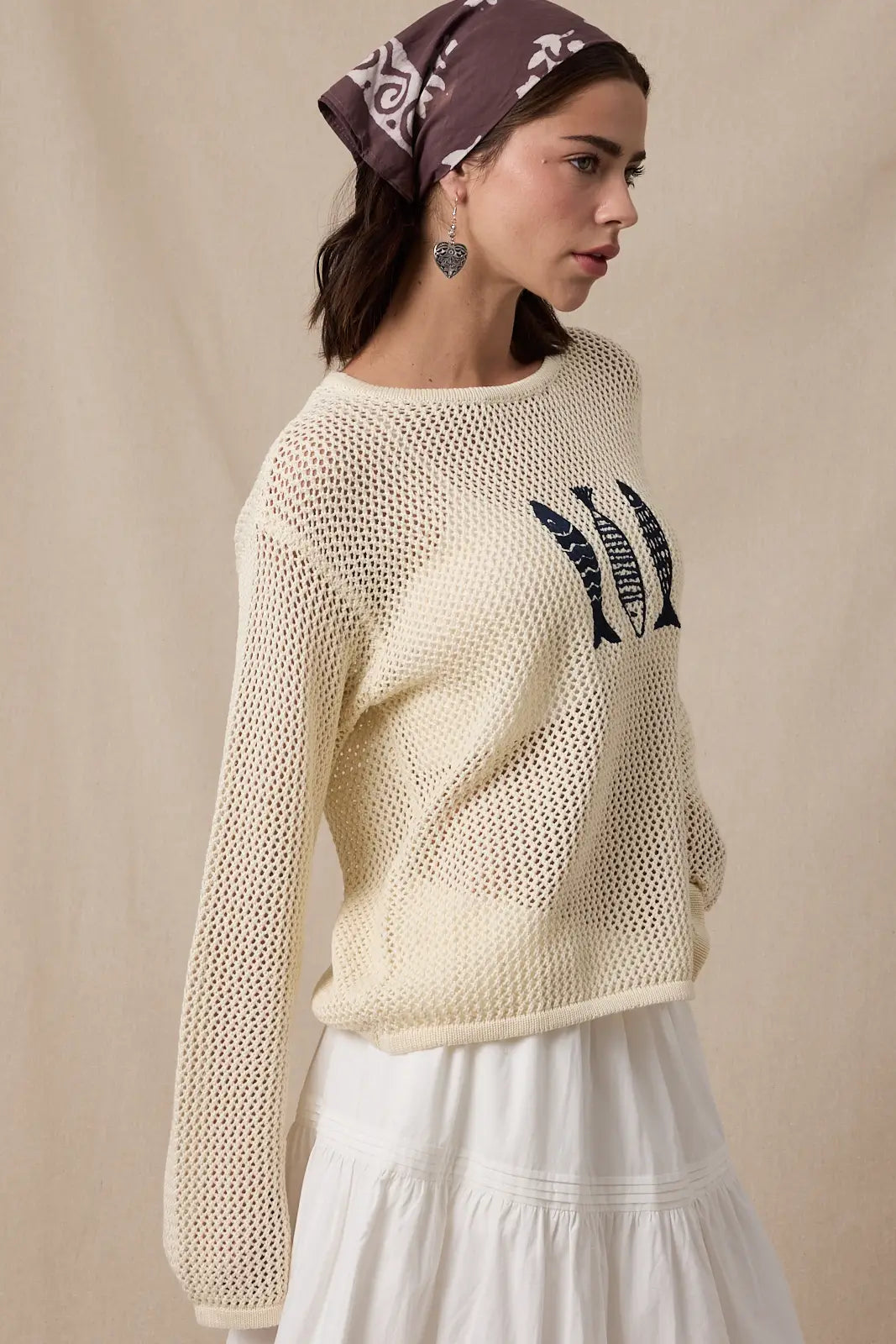 Fish Trio Open-Knit Sweater **RESTOCKING BEGINNING OF JULY**