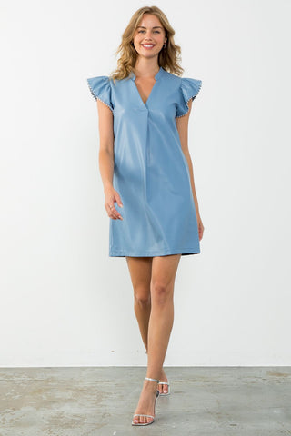 V-Neck Leather Dress
