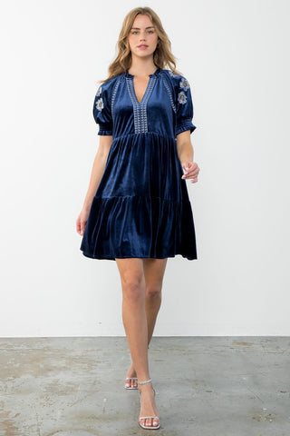 Embroidered Velvet Dress